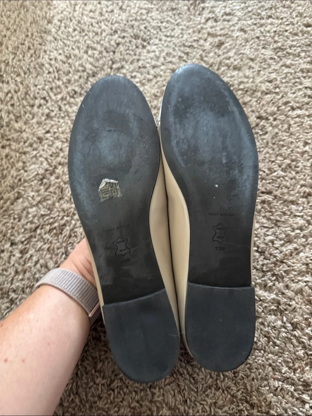Tory Burch Cap-Toe Leather Ballet Flats in Oyster/Silver